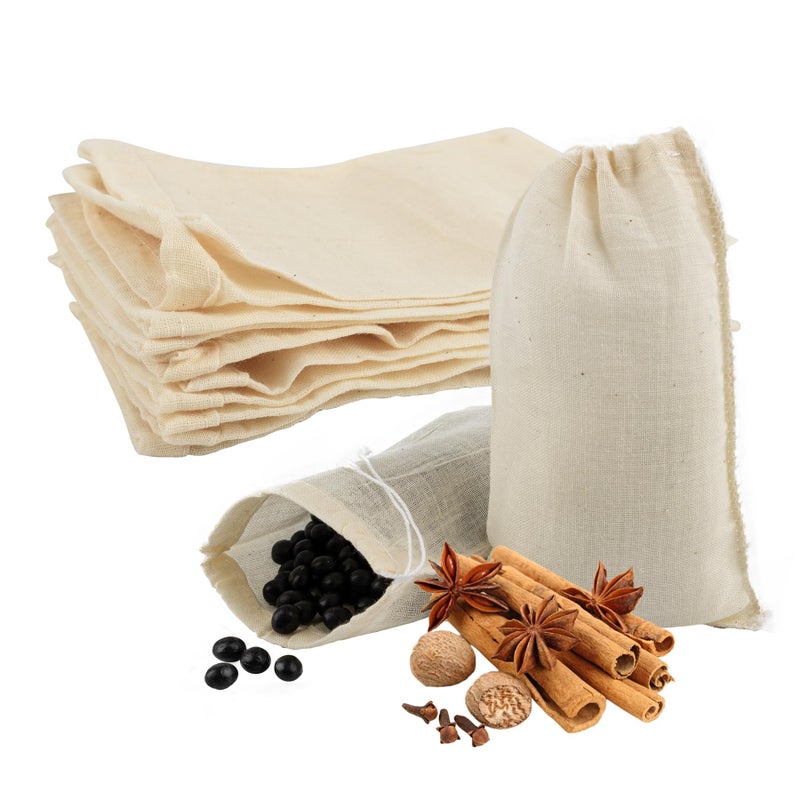 AUEAR, Reusable Drawstring Cotton Soup Bags Coffee Chinese Medicine Tea Bag Brew Straining Herbs Cheesecloth Bone Broth Gravy Stew (12 Pack, 4"x6") - Image 1